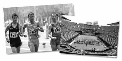 左圖:5月10日,遼寧隊選手耿志耀(左一)在十二運男子50公里競走比賽中。 　　新華社記者 李 鋼攝 　　右圖:6月10日,十二運網球團體賽在大連正式開拍,部分比賽遭遇了“零觀眾”的尷尬場面。 　　人民視覺