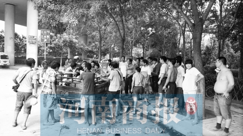 北環(huán)南陽路立交橋下，瓜農(nóng)小秦被打后，附近瓜農(nóng)紛紛圍了上來