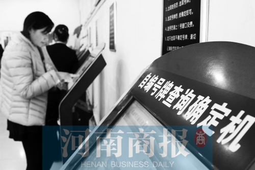 安陽車管所內(nèi)，市民在自助挑選車牌號。 鄧萬里/攝
