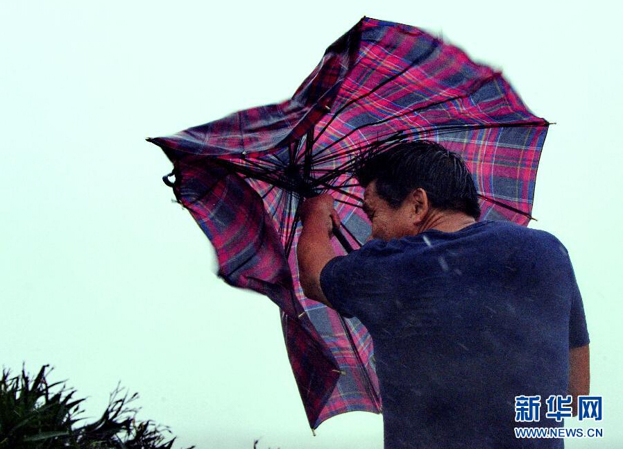 8月8日，福建省石獅市漁民在風雨中前行。